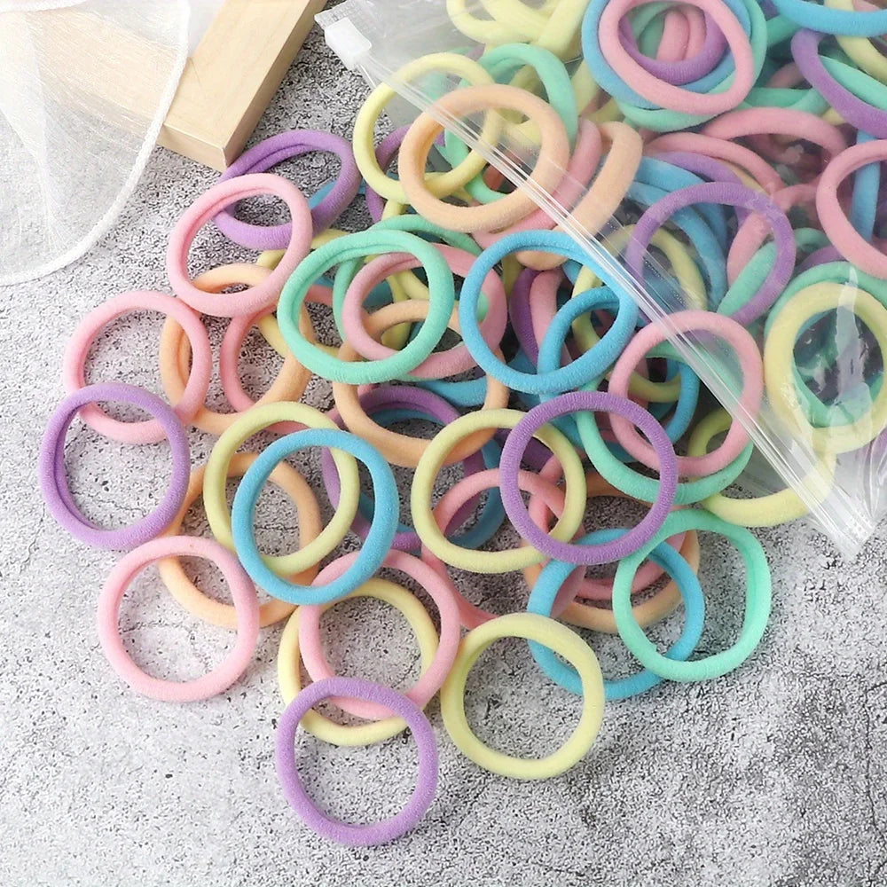 100pcs High Elastic Hair Bands For Girls Black Hairband Rubber Ties Ponytail Holder Scrunchies Kids Hair Accessories