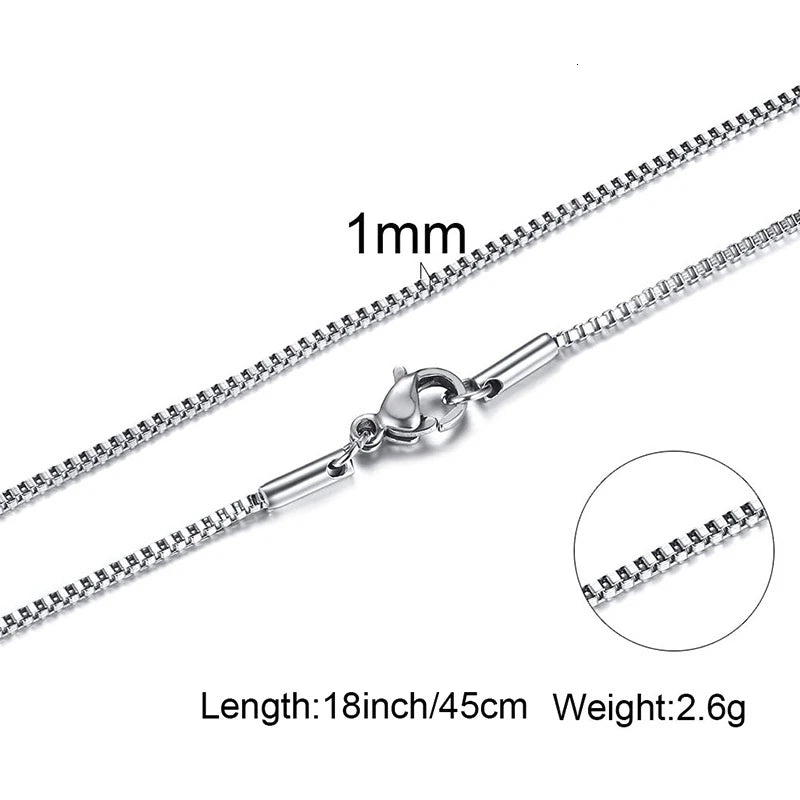 1/2/3MM Thin Chain Necklace for Men Women,Stainless Steel Square Box Chain Link Collars,Male Unisex Jewelry Gift